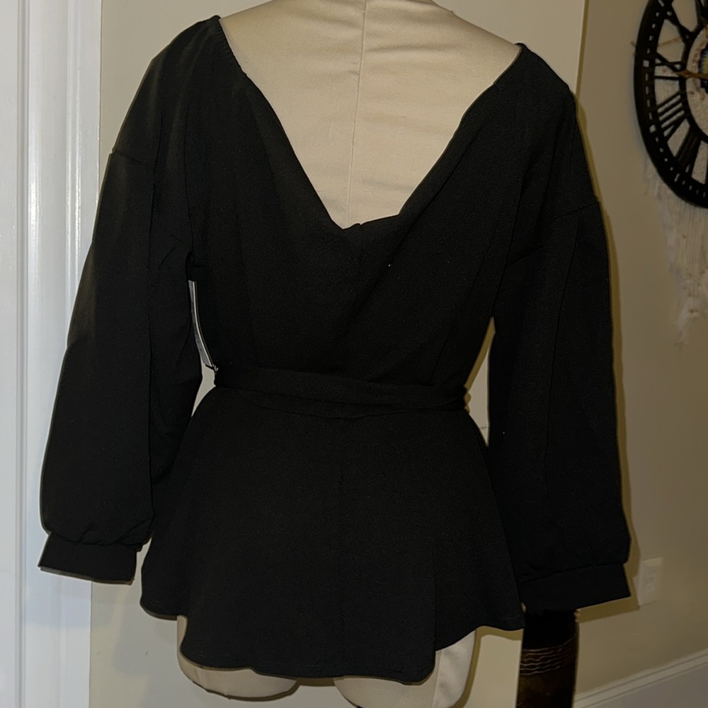 Black belted peplum blouse - Picture 4 of 6
